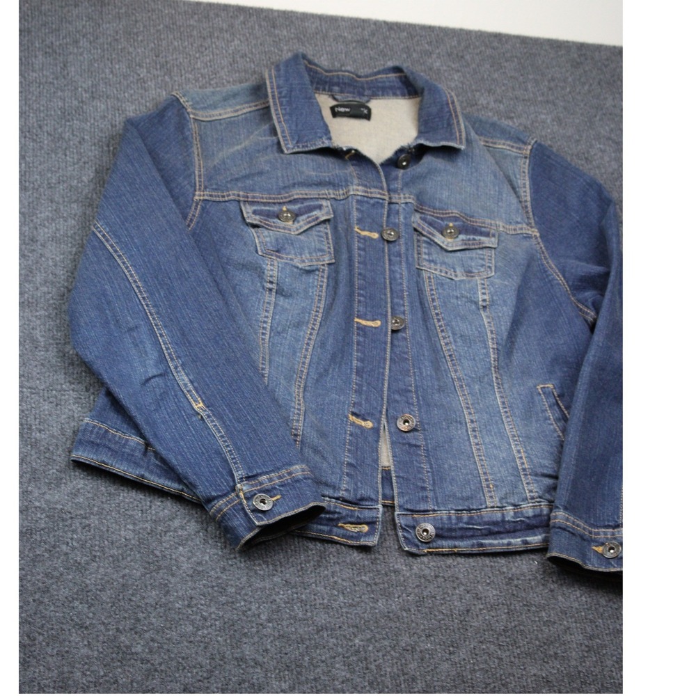 New Look Womens Blue Denim Trucker Jacket Medium Wash Plus Size 1X Button Up